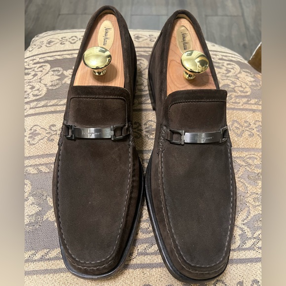 Salvatore Ferragamo Dark Brown Suede Loafers